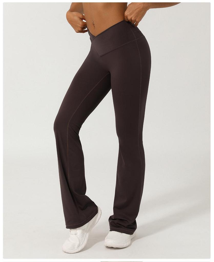 V-Waist Nude Feel Wide-Leg Yoga Pants - Women's Casual Peach Butt Flare