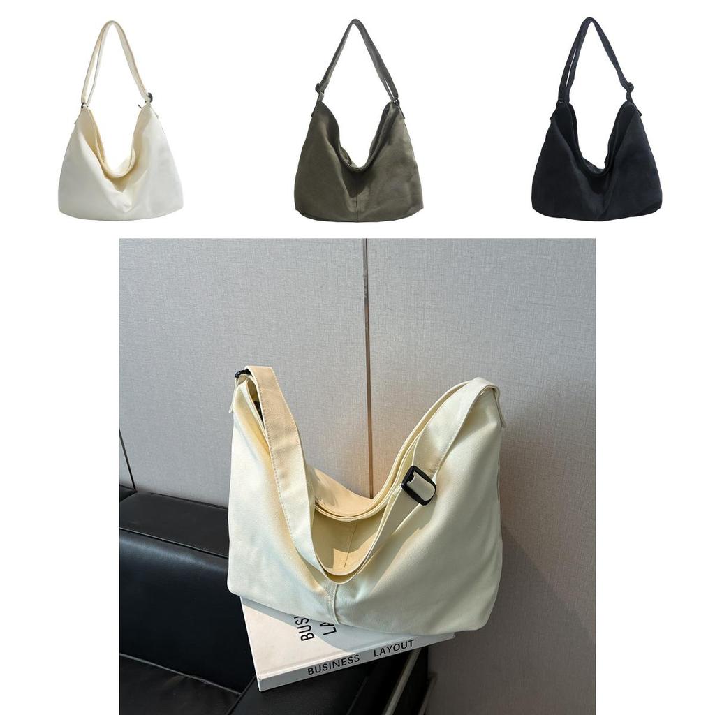 Large Canvas Shoulder Bag For Students Simple Retro Style With Inner Pouch For School And Shopping