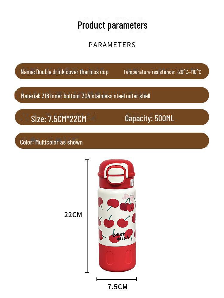 2024 Dual Thermos Straw Cup for Kids - School-Ready & Gender-Neutral