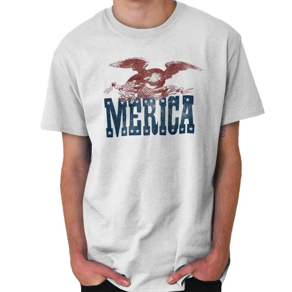 Merica Country American Bald Eagle Patriotic Womens or Mens Crewneck T Shirt Tee XS