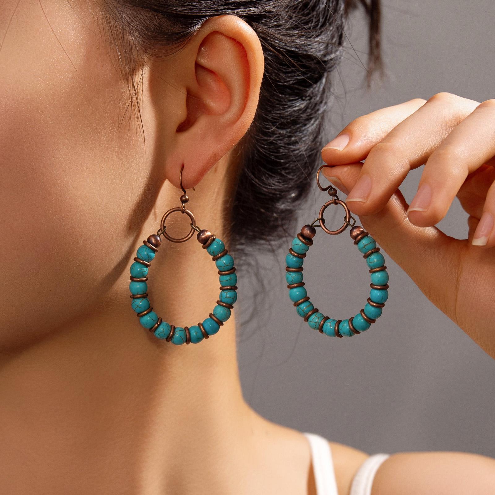 

Bohemian style turquoise bead ring women s earrings fashionable and versatile earrings