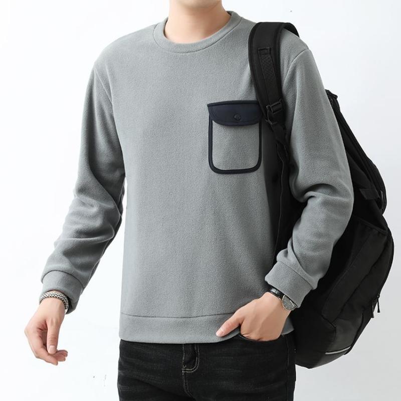 

Autumn Winter New Men s Round Neck Polar Fleece Loose Casual Versatile Long-Sleeved Top Jacket Cannot Be Balled Out L сірий колір