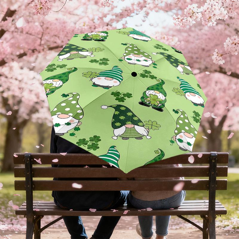 1PC Gnome Shamrock Automatic Open/Close Umbrella Compact Folding Umbrella with 8-Rib Shaft lightweight esign, Highquality Fabric1141A