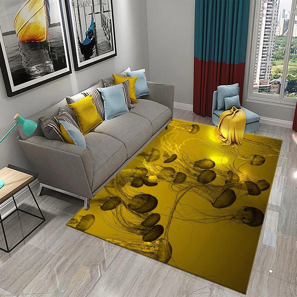 3D Jellyfish Pattern Carpet Marine Life Theme Rug for Bedroom Rug Living Room Bathroom Non-slip Mat Home Hotel Rug Kitchen Rugs