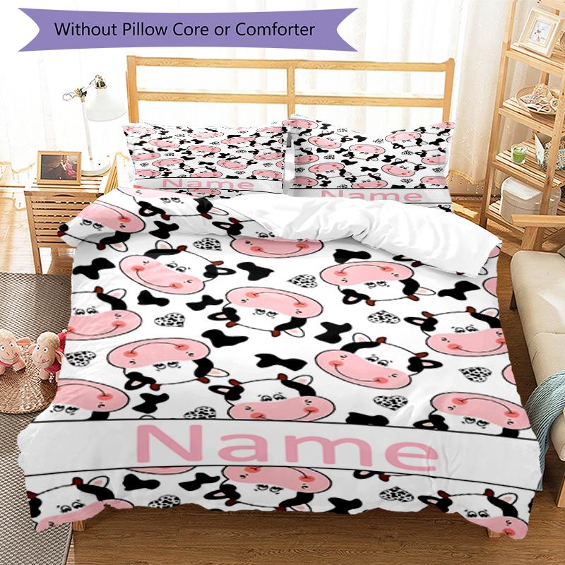 3pcs Custom Name Cow Bedding Set Duvet Cover Closure Includes 1 Duvet Cover & 2 Pillowcases, Soft and Comfortable for All Seasons.