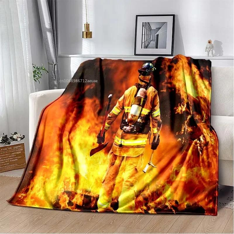 

Firefighters Flannel Blanket God Bless Firefighters with Angle Wings Art Lightweight Warm Plush s Adults Birthday Dream Gifts# 75X95CM серый