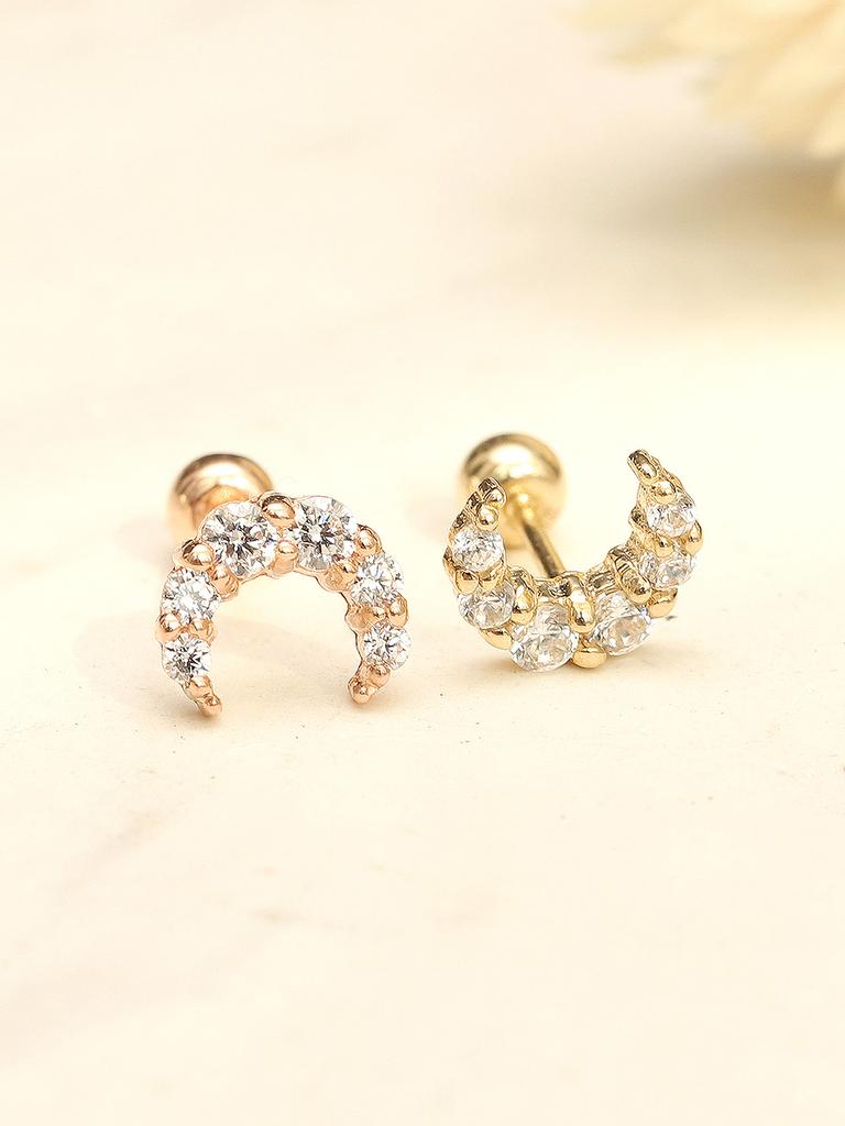 Minimalpiercing 14K Crystal Crescent Moon Piercing Earrings