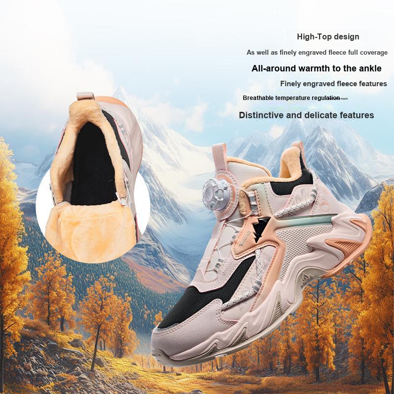 Anta Kids Trendy Fashion Thickened Warm Wear-Resistant Non-Slip Low-Top Boots Kids boots Black White Orange A22446916-1