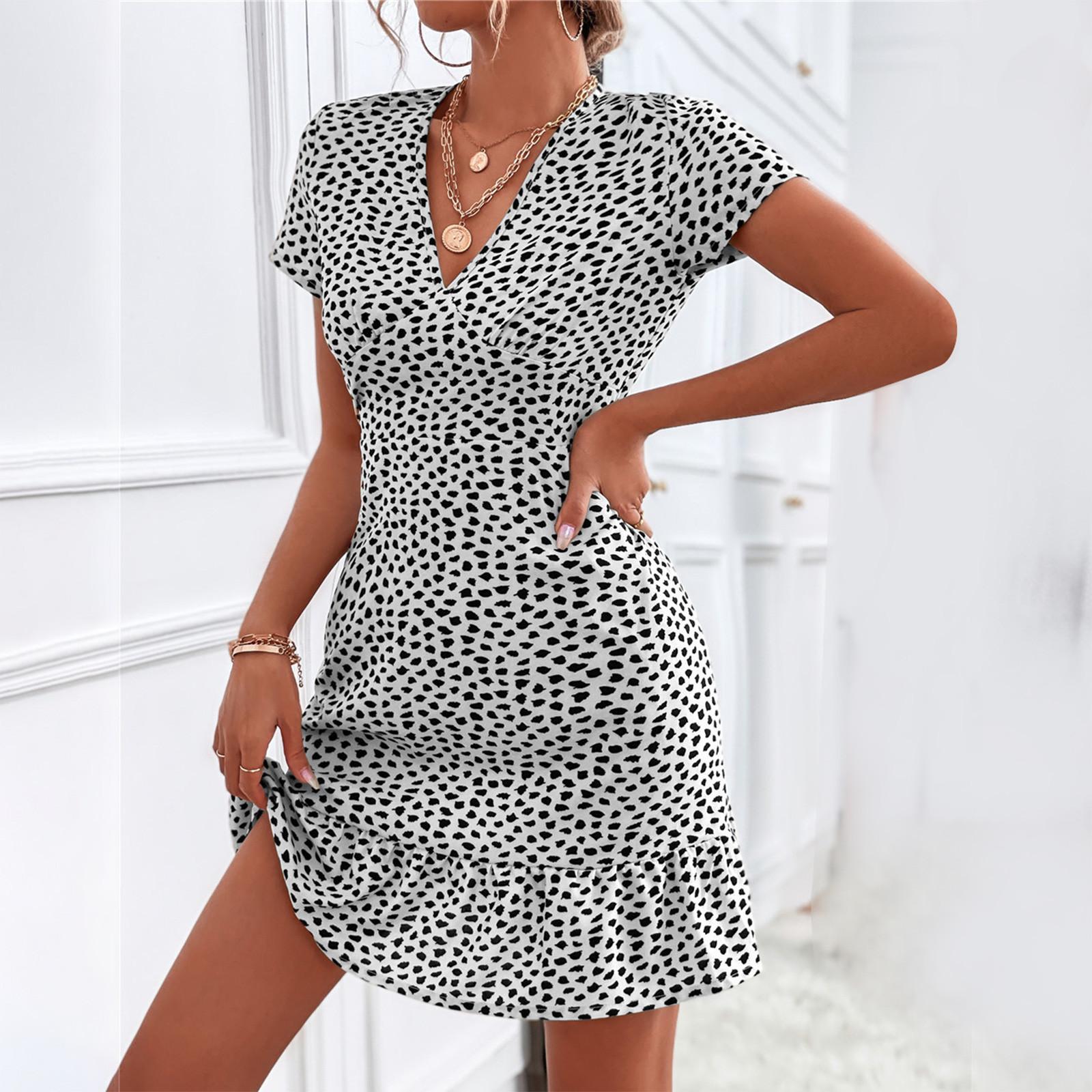 

Модное женское летнее платье с V-образным вырезом, повседневное модное пуловерное платье с принтом L белый