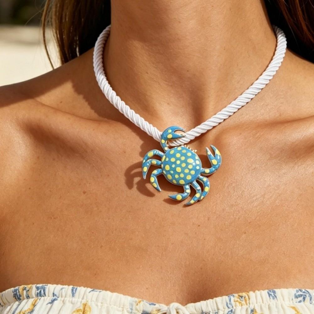 Oil Drip Craft Crab Pendant Necklace Polka Dot Ocean Charm Necklace  Summer Travel Dating