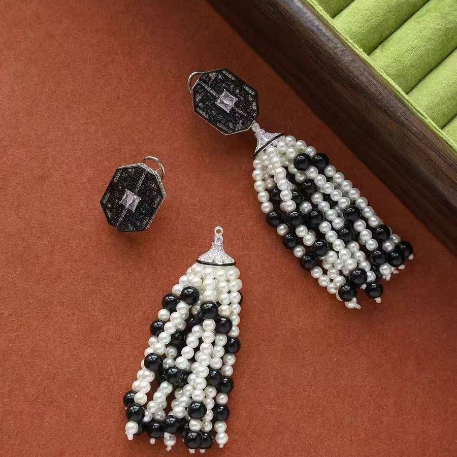 Chinese Style Multi-Treasure Pavilion Detachable Enamel Earrings for Women - Luxurious, Exquisite, and Fashionable