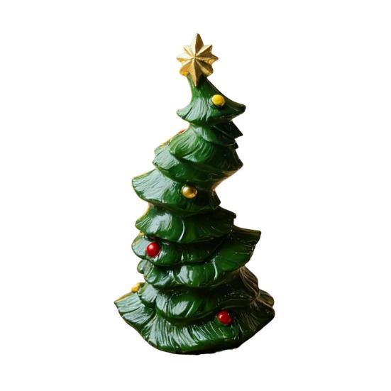 Mini Christmas Tree Figurine Cartoon Snowman Resin Statue Holiday Party Home Office Desktop Decoration Ornament Festival Gift