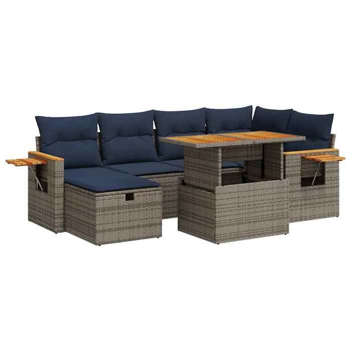 VidaXL Garden Furniture Set with Cushions 7 Pcs Grey Braided Resin Acacia 3328139