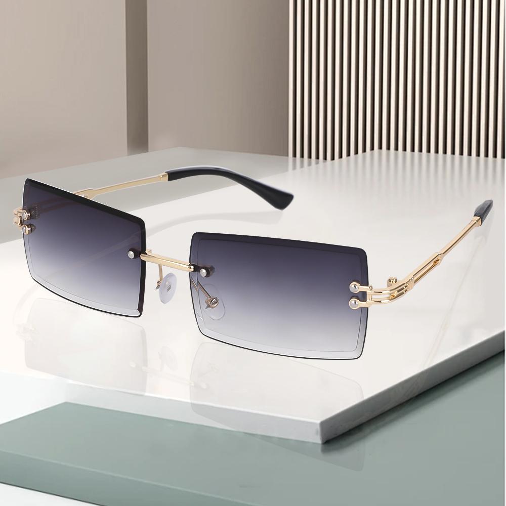 Women's Sunglasses Retro Sunglasses for Women Men Tinted Lens Metal Frame Vintage Rimless Rectangle Glasses UV400 Protection