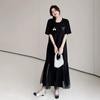 Summer New Women Plus Size Casual Loose Long Maxi Dress Black Lace Short Sleeve Basic Dress