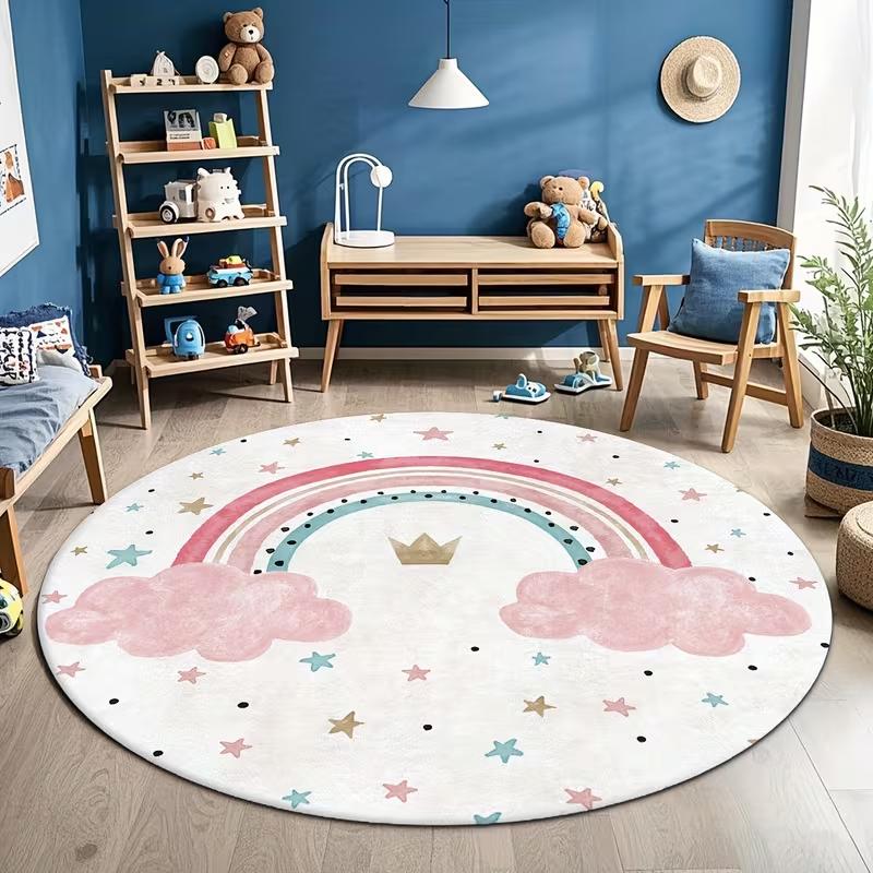 Tappeto Rotondo Pastello a Pois Arcobaleno Curvo Tappetino per Pavimento Asilo Nido Camera da Letto Angolo Gioco e Lettura Bambini Decorazione Interna Tappeto Circolare