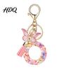 Compact Keychain Pink Series Pendant Sequins Heart Initial Letter Charm Key Chain