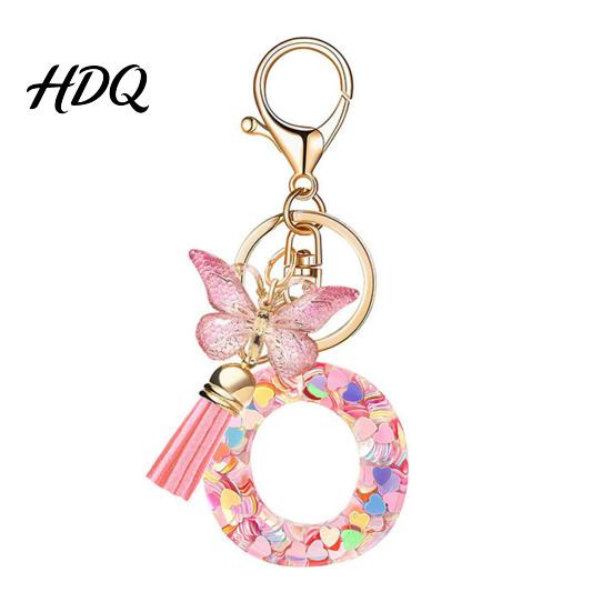 Compact Keychain Pink Series Pendant Sequins Heart Initial Letter Charm Key Chain
