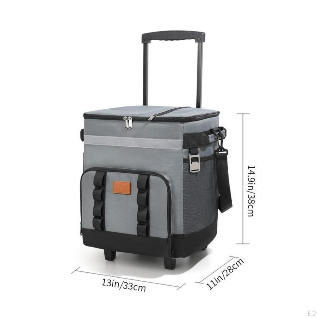 Insulated Lunch Chilled Bag Zippered Trolley Reflective Stripe Portable Ice Chest Black