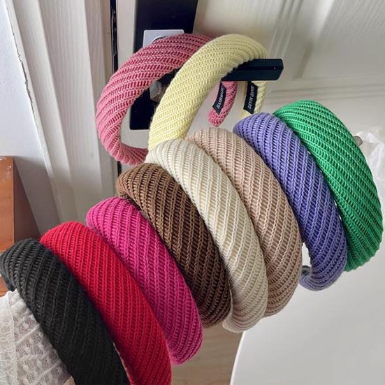 Women Headband Wide Brim Anti-Slip Waffle Sponge Filling Handmade Knitting Hair Hoop Autumn Winter Hair Accessory
