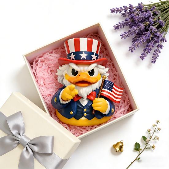 Patriotic Duck Figurine Funny Uncle Duck Statue with American Flag And Top Hat Collectible 4th of July Decoration for Independence Day Home Decor