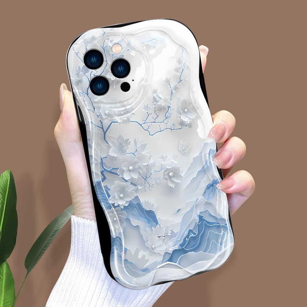 Kreslený vzor krémová textura pouzdro vlnitý okraj měkký silikonový kryt pouzdro na telefon pro iPhone Samsung Huawei Honor Xiaomi Redmi Infinix Tecno