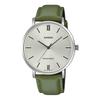 Quartz Men's Watch MTP-VT01L-3B Silver Green Leather Band