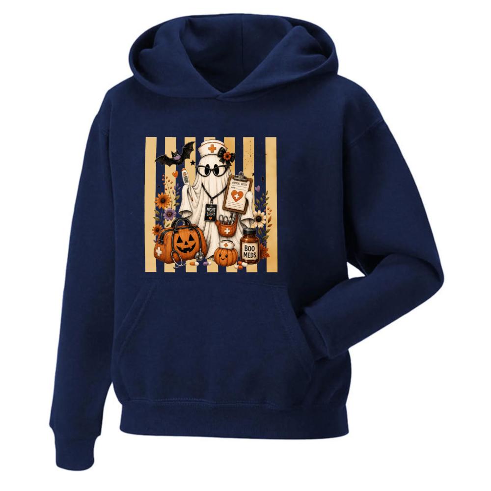 Spooky Season Nurse Halloween Hoodie Cute Pumpkin Unisex Pullover Graphic Sweatshirt Medical RN LPN Long Sleeve Autumn Winter