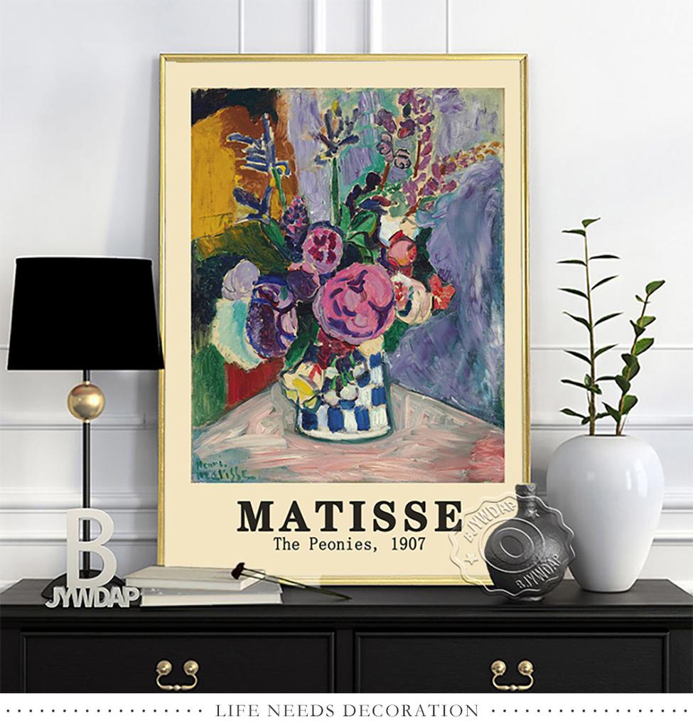 Henri Matisse Museum Exhibition Poster, Les Pivoines Oil Painting, Matisse Colours Abstract Wall Picture, Living Room Wall Decor No Frame