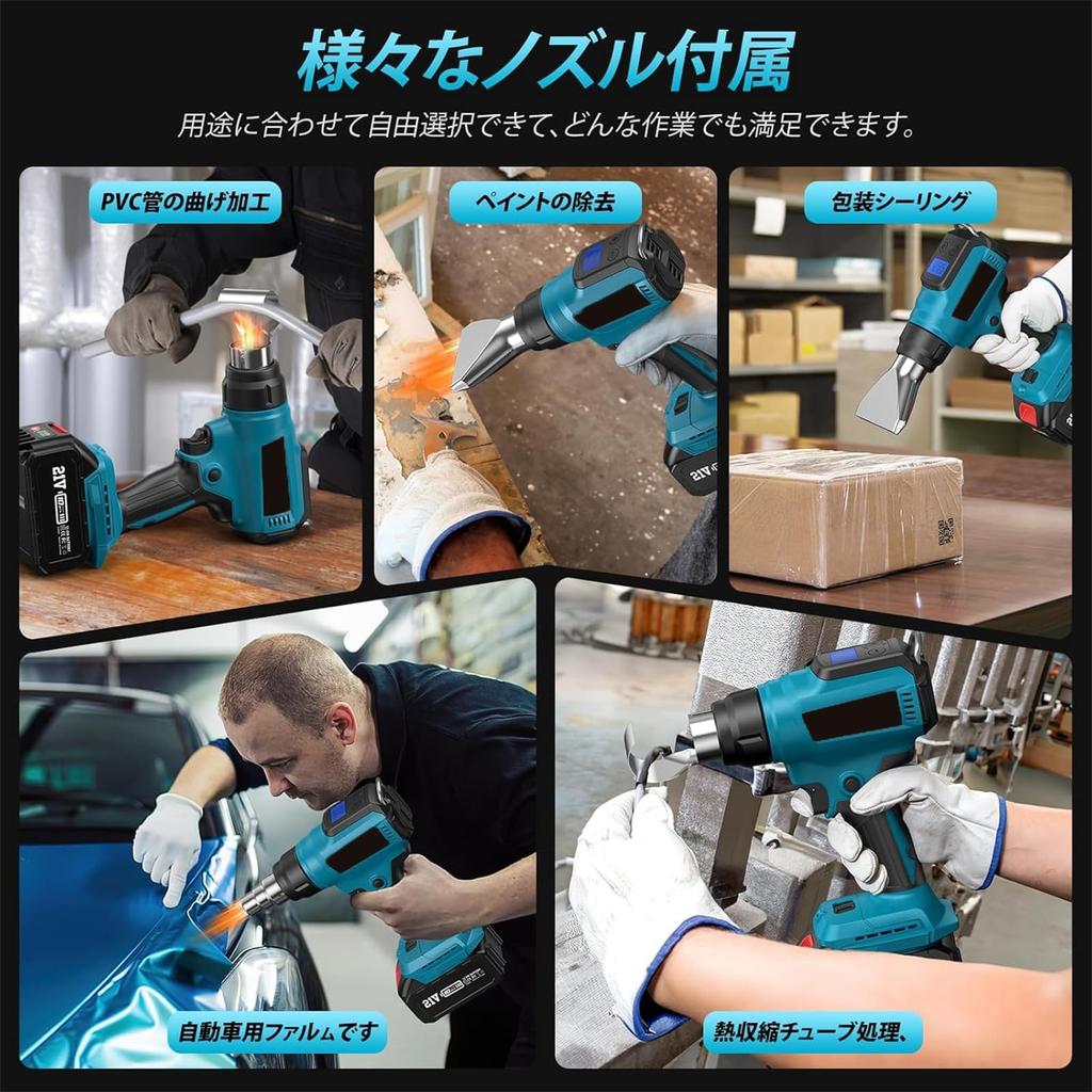 Bumxca Cordless Rechargeable Heat Gun Compact Display with Temperature and Battery Level Temperature Mode Dual Heater for Makita 18V Rapid 5 Nozzles