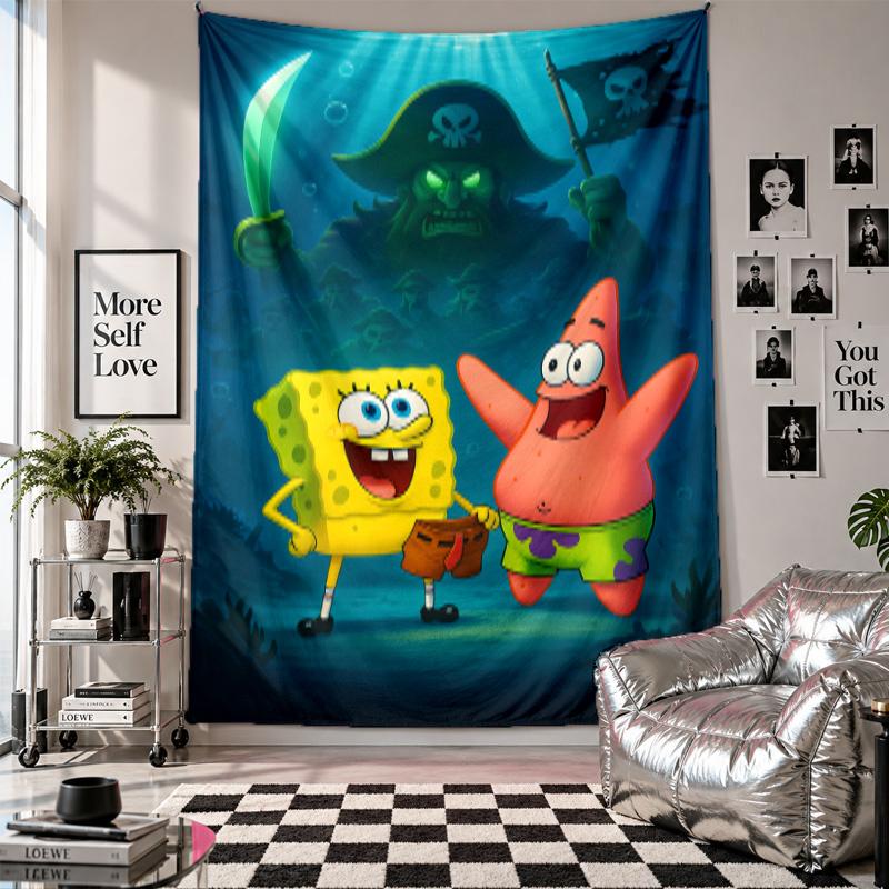 Wall TapestrySpongeBob Football Art Hanging Cloth Decorative Background Cover for Room Decoration