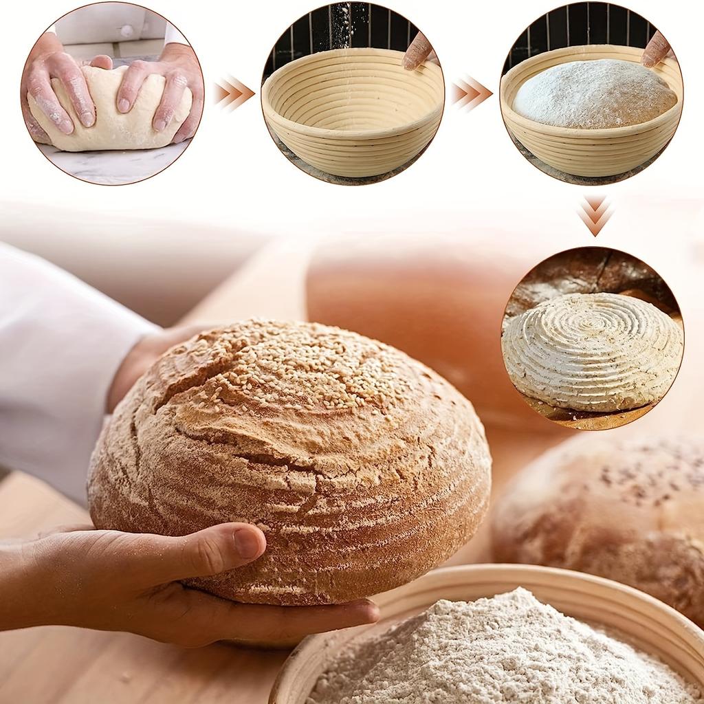 1 Set, Gärkörbchen-Set, ovaler, aus Rattan geflochtener Brotteigkorb mit Einsatz, ideal zum professionellen und privaten Backen von Sauerteigbrot,