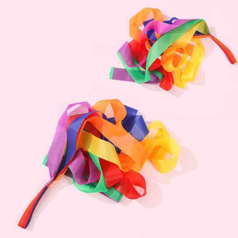 Ribbons Rainbow Streamers Hand Held Rhythmic Gymnastics Dance Fun Adults Kids Girls Sensory Development Toys Party Favors