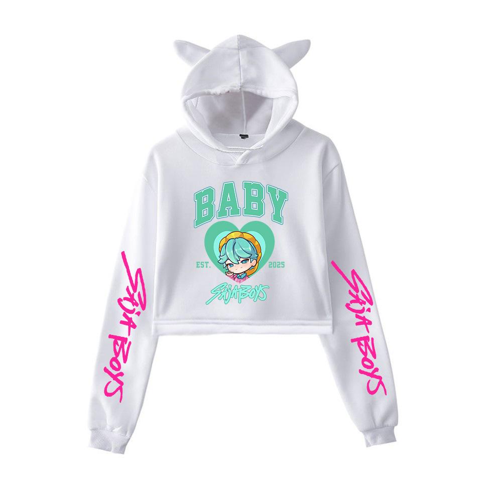 KPop Demon Hunters Saja Boys Sweatshirt Hooded Women Cat Ears Long Sleeve Crop Tops Girls Fashion Hoodie Gift for Fans Girls Clothing