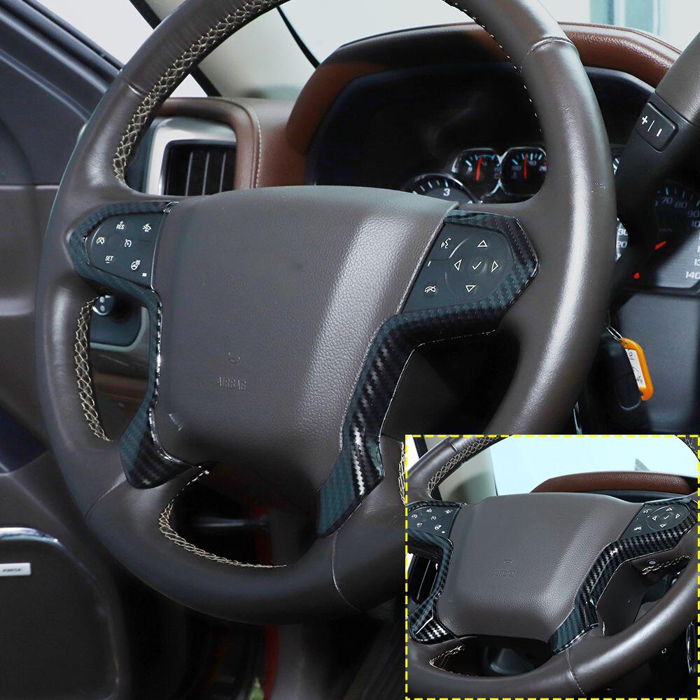 2pcs Steering Wheel Cover Trim Decor for Chevy Silverado 2014-2018 Carbon Fiber