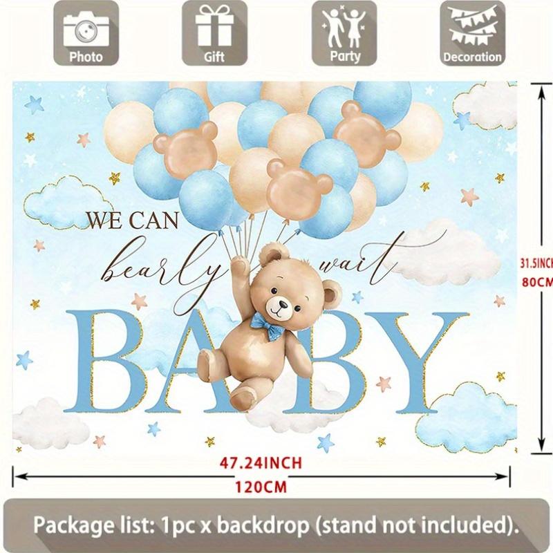 1 Piece Cute Bear and Balloon Shower Background - "We Can Hardly Wait" Party Decoration