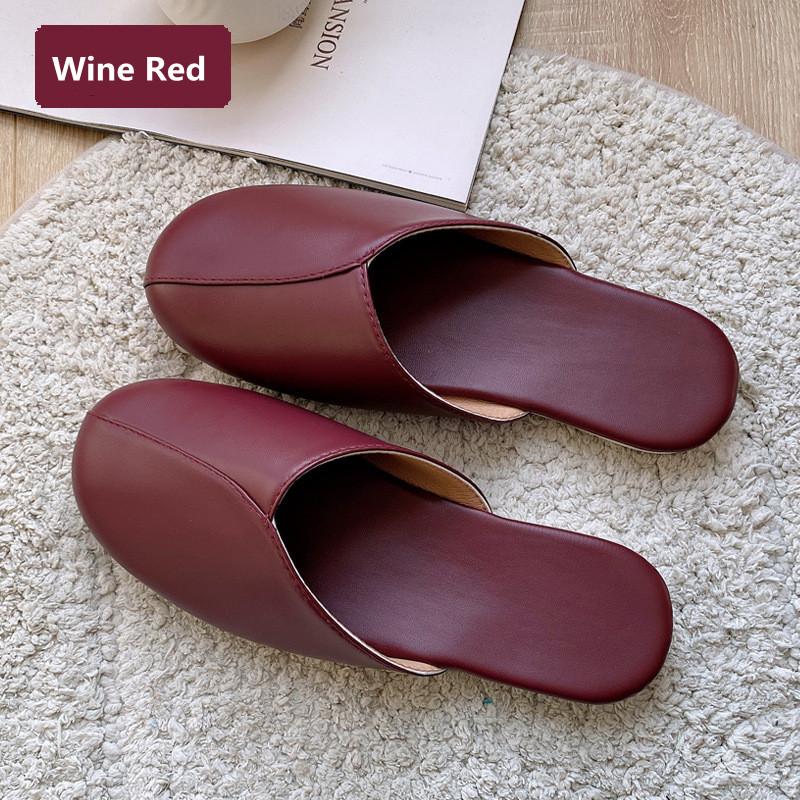 

Модные женские домашние тапочки из мягкой водонепроницаемой ПУ-кожи, летне-осенняя обувь для влюбленных, закрытые шлепанцы, женские мужские домашние тапочки для пола 5-6(CN25) вино красного