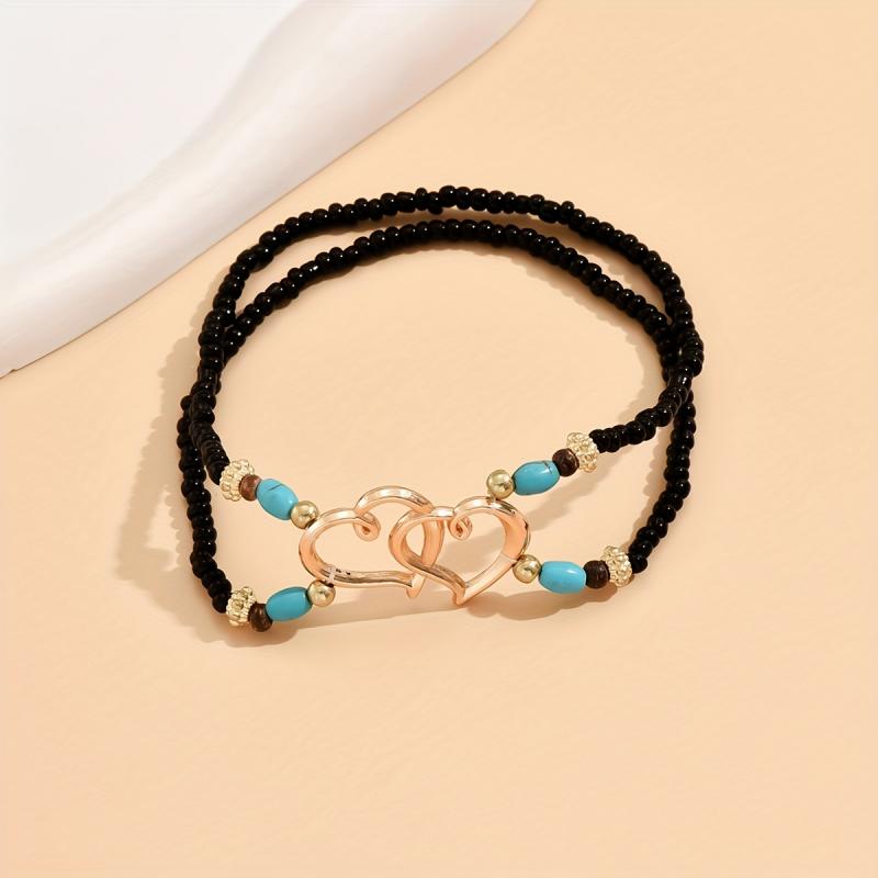 1 Stück Neue Böhmische Seestern Muschel Perlen Fußkettchen Für Frauen Doppeltes Herz Perlen Bein Kette Sommer Strandparty Barfuß Sandale Schmuck