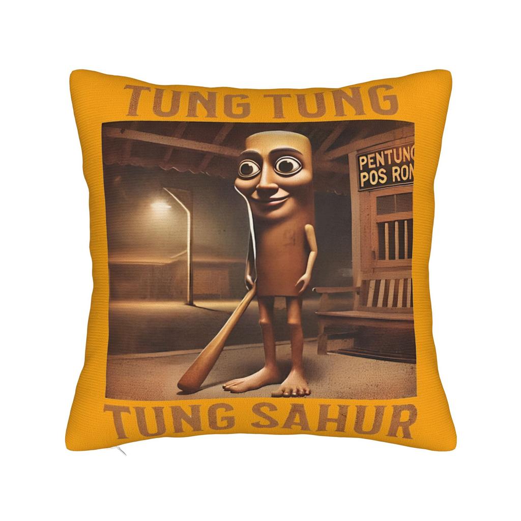 Tung Tung Tung Sahur Face Square Pillow Cases Italian Brainrot Cushion Covers Customized Decorative Pillowcase for Car 40x40cm