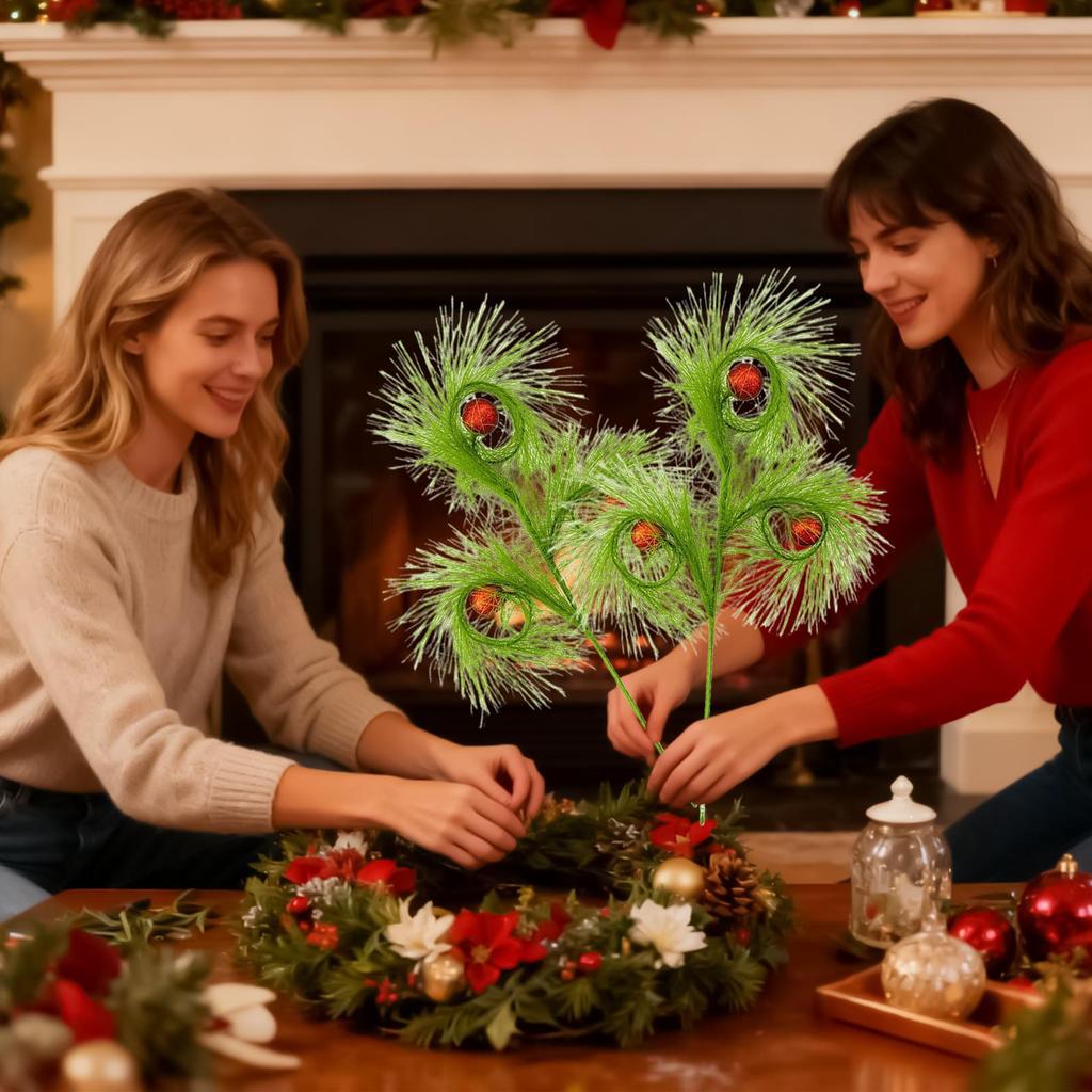 5pcs Christmas Tree Toppers 17 Inch Green Curly Tree Shaped Decorations 3-fork Reed Christmas Branches Christmas Tree Decoration
