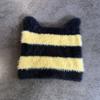 Ears Design Cats Knit Cap With Stripe Style For Daily Cold Weather Use Outdoor