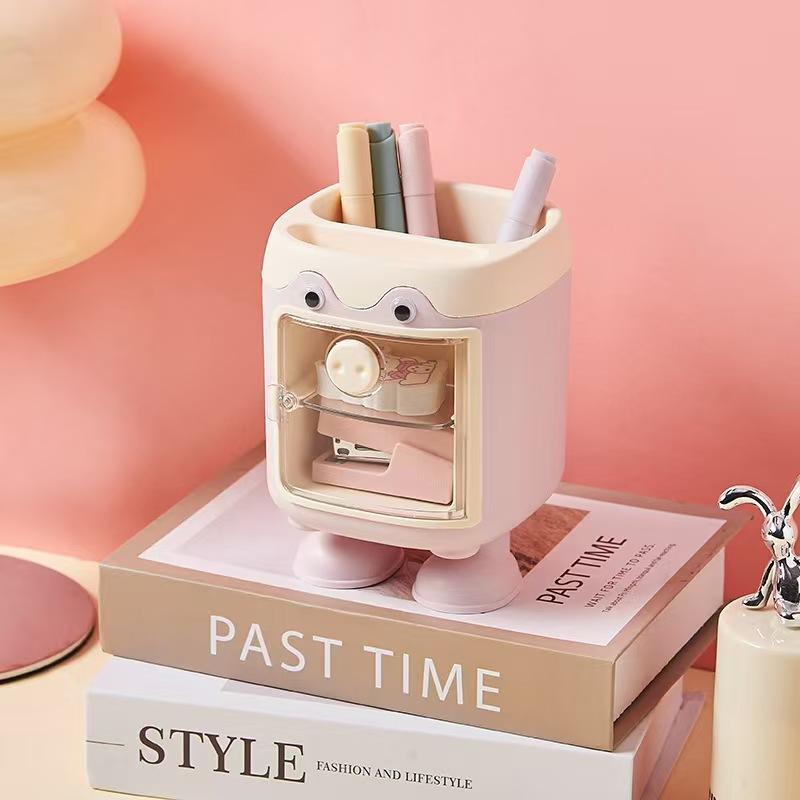 Boys and Girls Multifunctional Cartoon Cute Pig Pen Holder Large Capacity with Compartment Stationery Gift Storage Box
