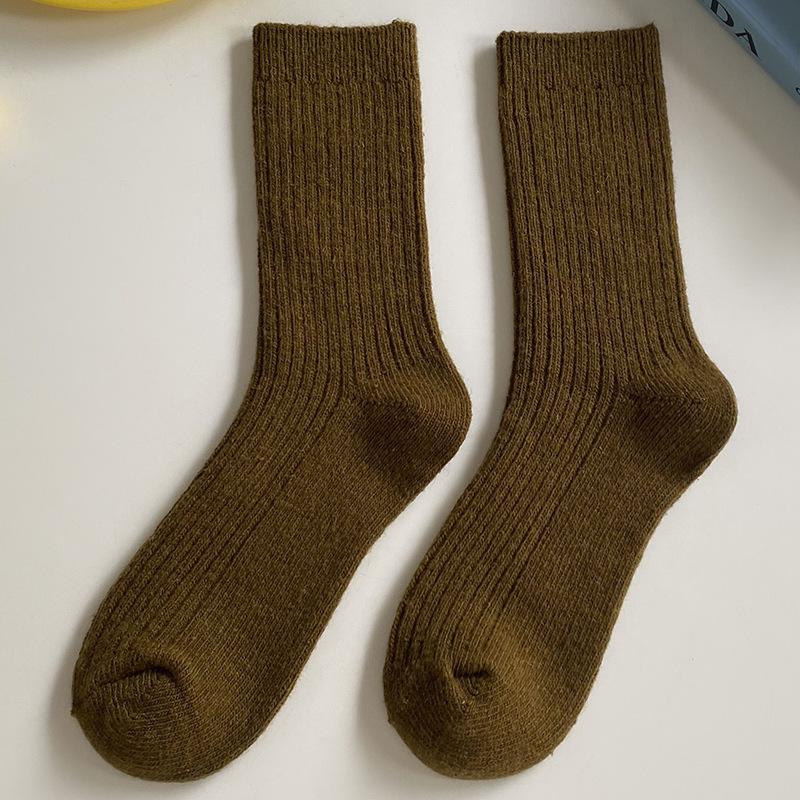 Damen Baumwolle Lockere Socken Herbst Winter Stricken Einfarbige Lange Schwarz Rosa Koreanische Japanische Schülerinnen Winterstrümpfe Retro