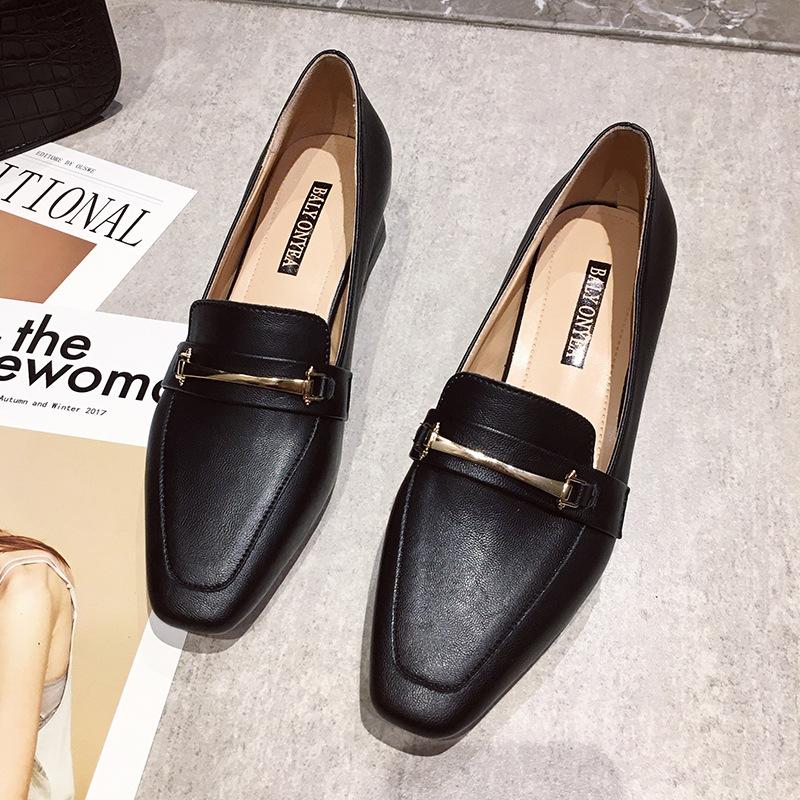 Square Head Shallow Mouth Single Shoes Women's Thick Heel Small Leather Shoes Medium Heel Professional Work Shoes Versatile Comfortable Casual Women
