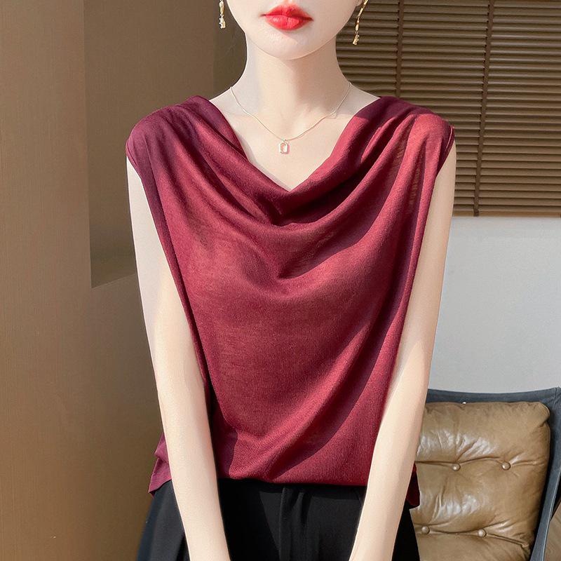 

Women s Chic Off-Shoulder Cowl Neck Knitted Tank - Slim Fit Summer Top S [80-100 lbs]