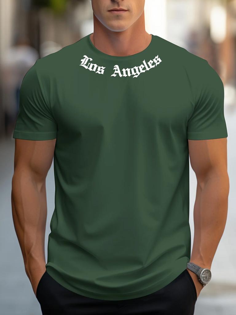 New Men's Summer Loose Size 100% cotton Los Angeles Print slim-fit casual sports crew neck short sleeve T-shirt top