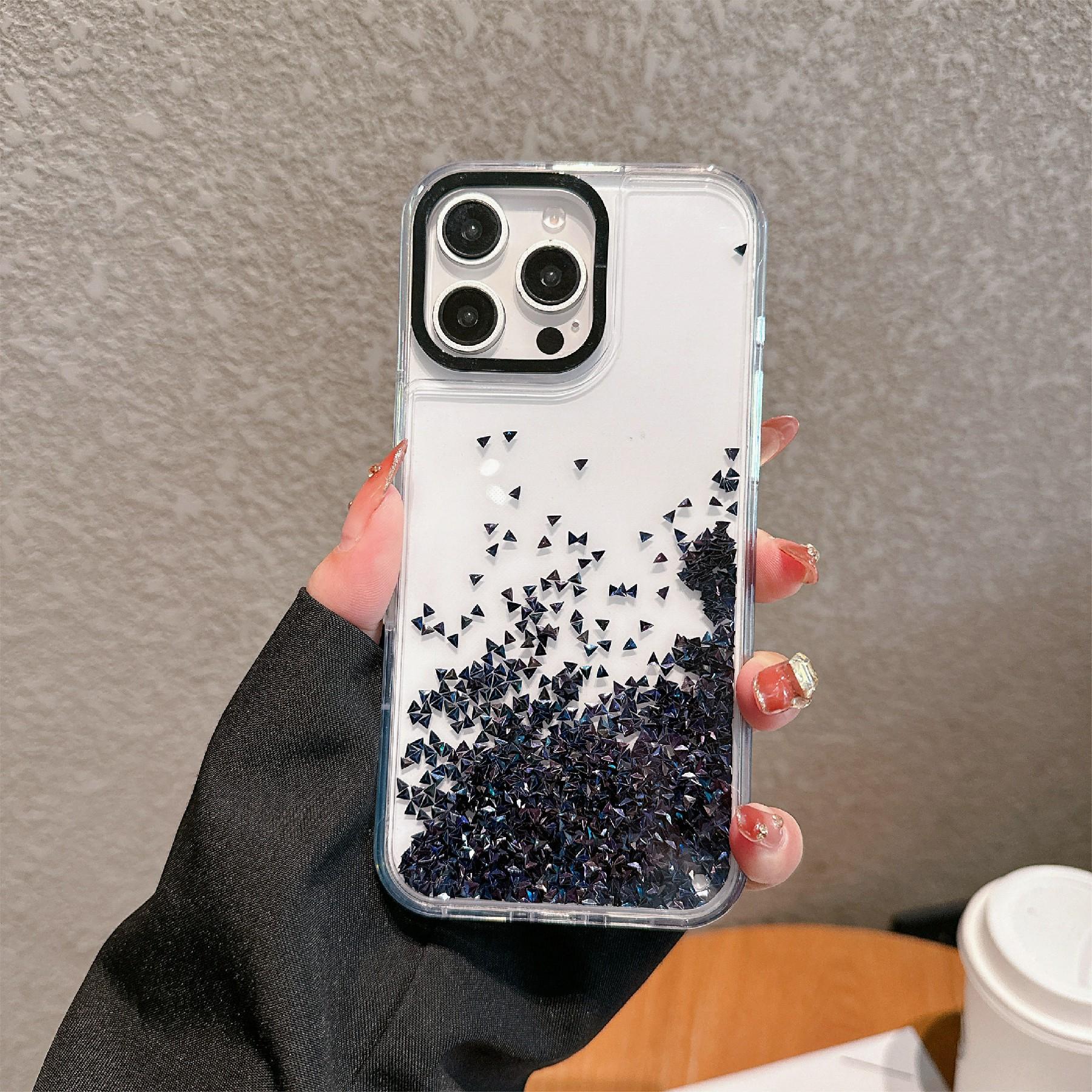 

For iPhone 16 Pro Case Bling Rhinestone Quicksand TPU+PC Protective Cover Black