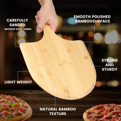 Pizzaschep met Lange Steel Bamboe Pizzaspatel Afgeschuinde Pizzaschep Peddel Multifunctionele Pizza Draaischep Ophangbare Pizza