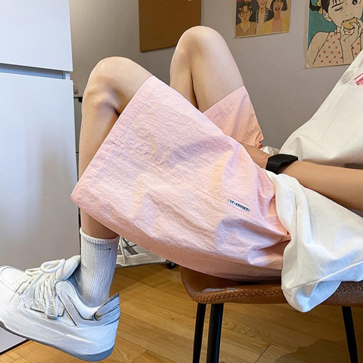 

Same Gender Design Lightweight Quick-Dry High-Waisted Wide-Leg Shorts - Breathable Summer Casual Shorts with Drawstring Waist M розовый