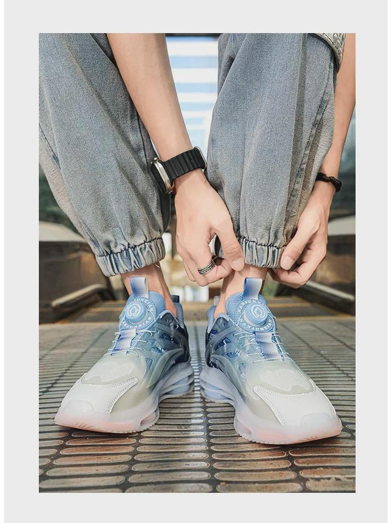 Men's Winter Double-Layer Air Cushion Shock-Absorbing Rotating Button Running Shoes - Trendy All-Match Casual Sports Footwear